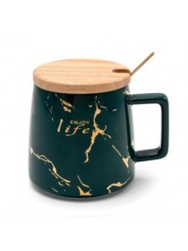 Кружка с крышкой и ложкой "Marble Stone" зеленая (360 мл)